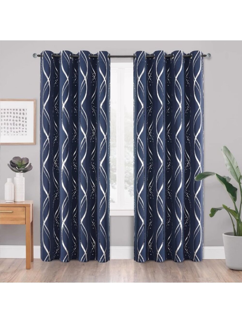 Energy Efficient Noise Reducing Blackout Curtains 84” - 2 Panel Set, Navy Blue